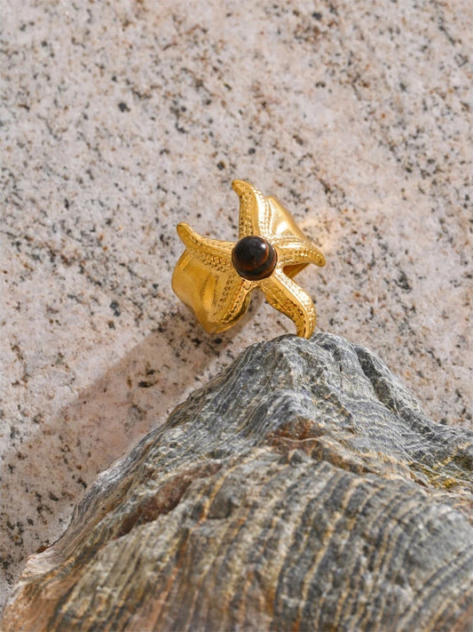 Ocean style tiger stone starfish open ring - product image