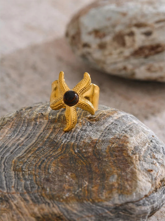 Ocean style tiger stone starfish open ring - product image