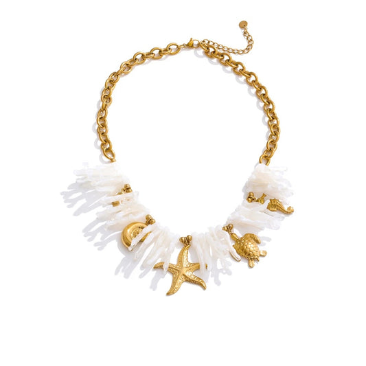 Ocean style white resin turtle starfish pendant - product image