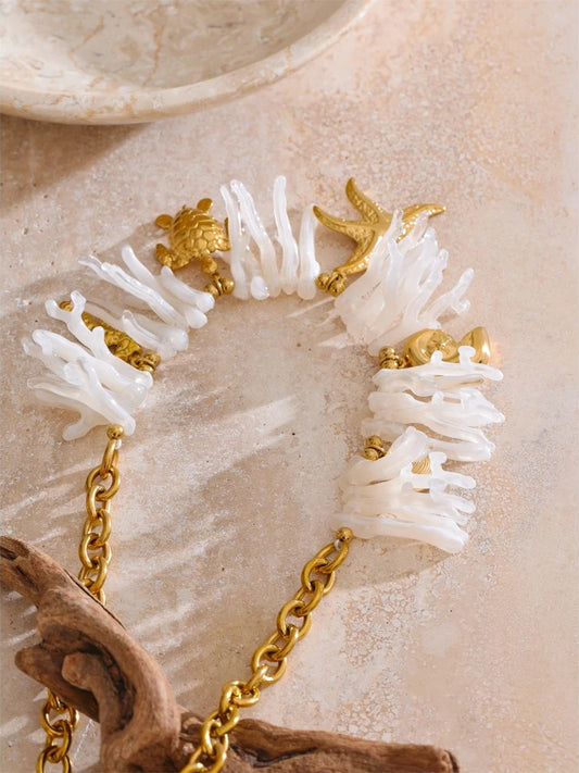 Ocean style white resin turtle starfish pendant - product image