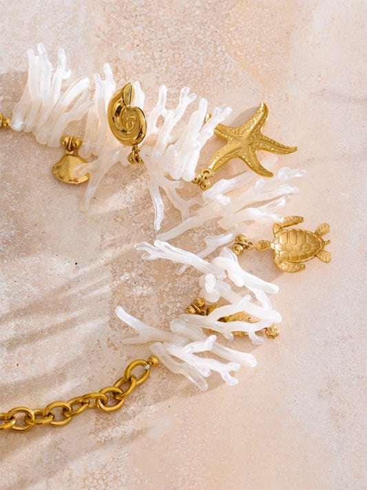 Ocean style white resin turtle starfish pendant - product image