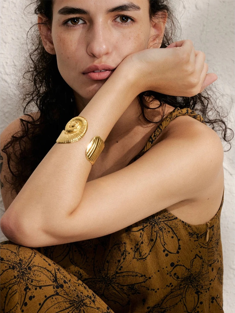 Open abstract gold tone fashion cuff bracelet - product image