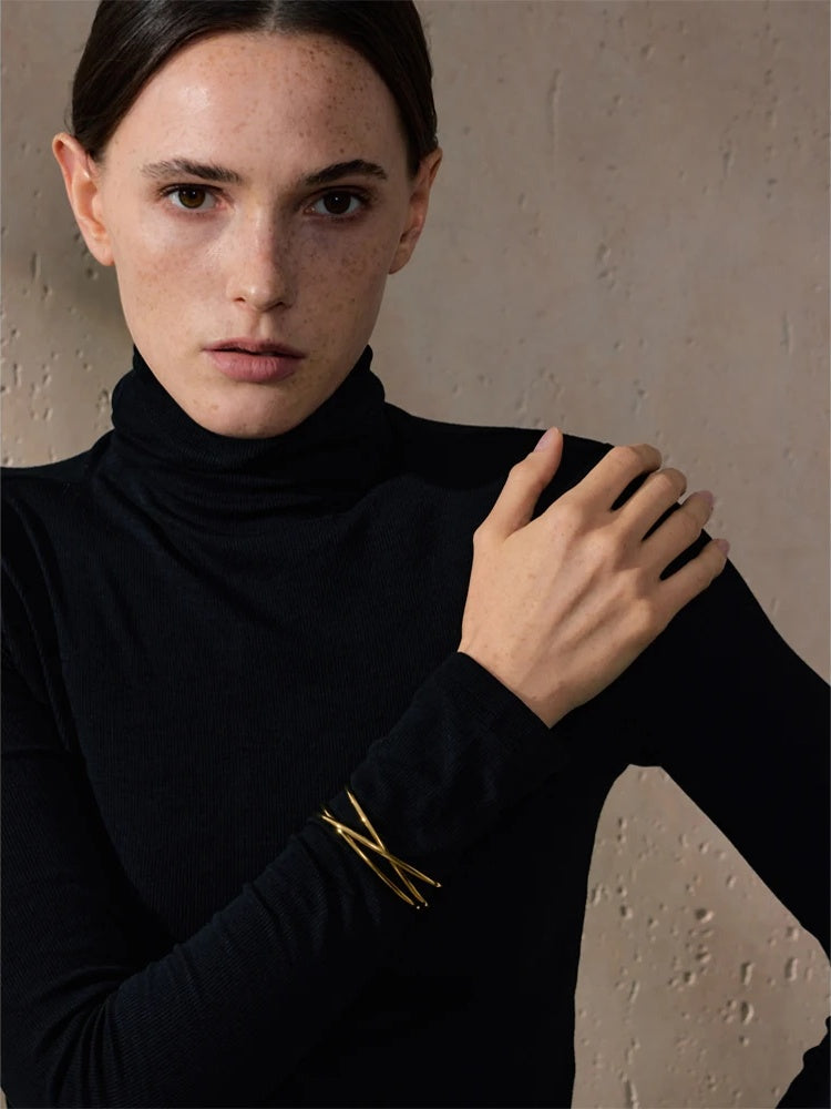 Open hollow line contemporary cuff bracelet - product image