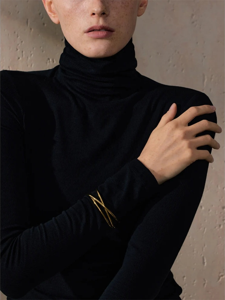 Open hollow line contemporary cuff bracelet - product image