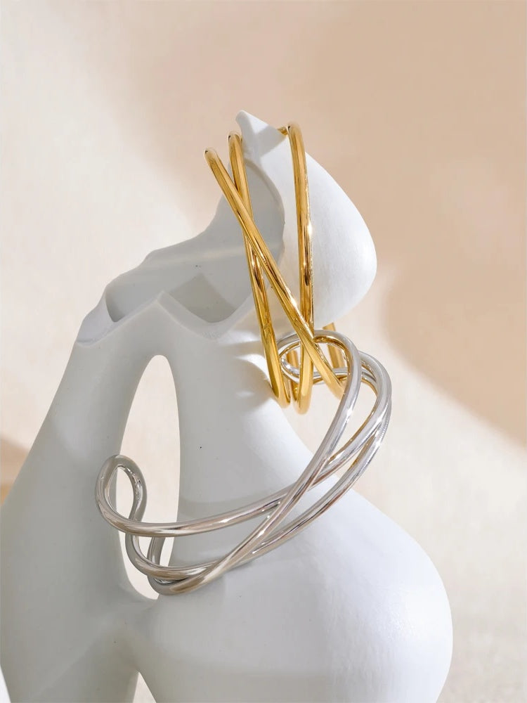 Open hollow line contemporary cuff bracelet - product image