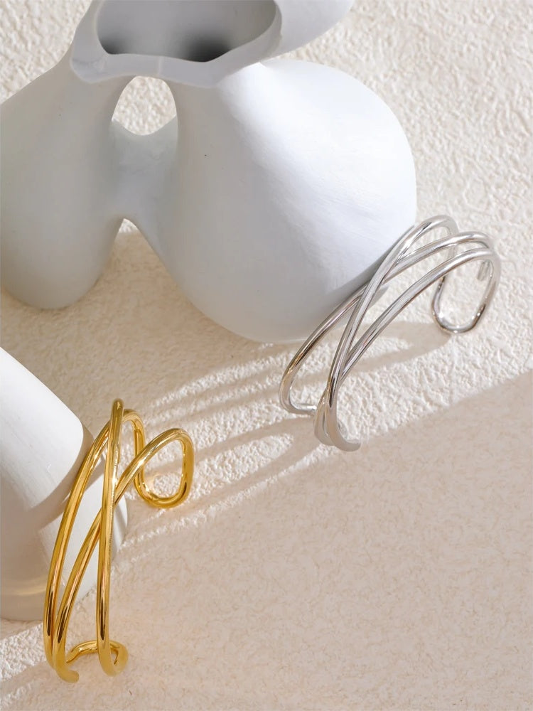 Open hollow line contemporary cuff bracelet - product image