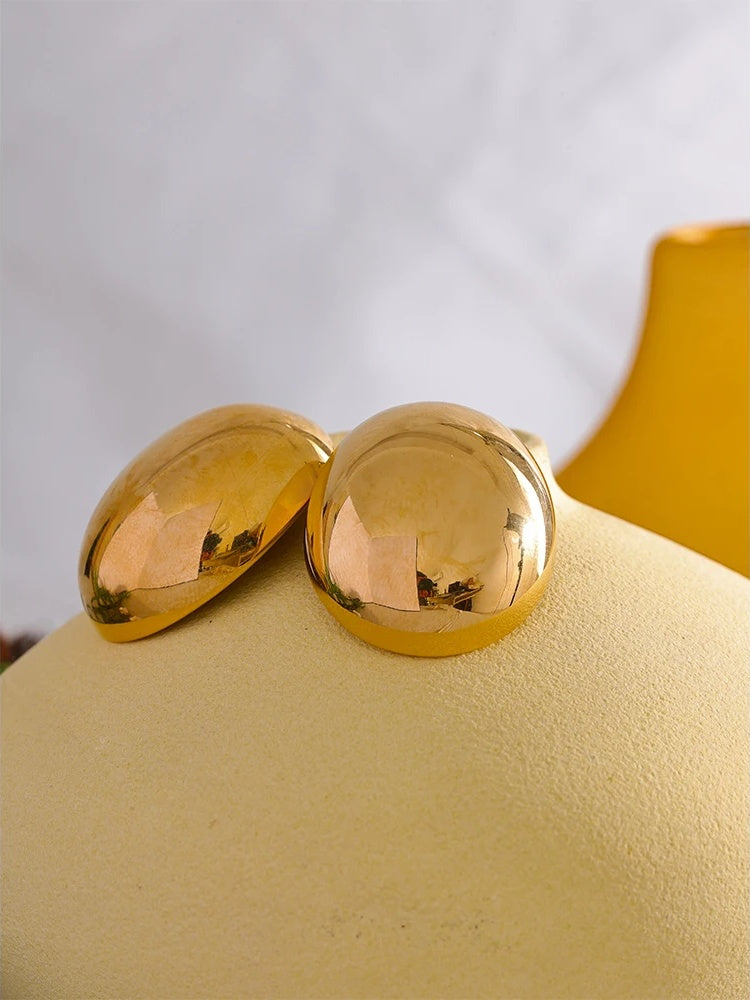 Oval contemporary large stainless steel stud earrings - product image