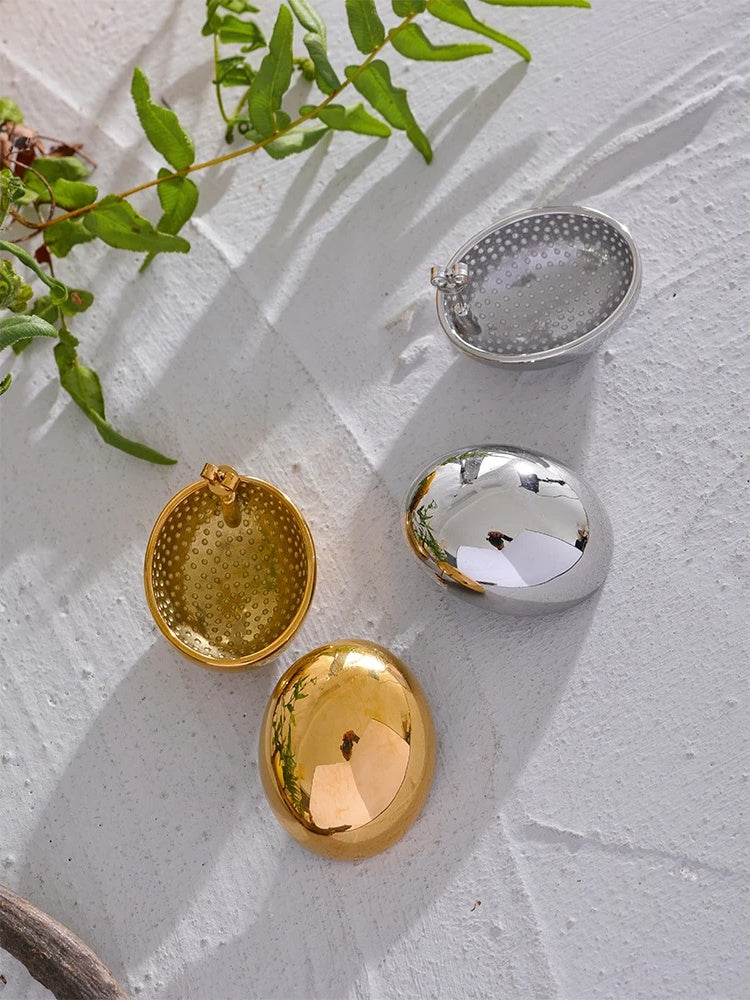 Oval contemporary large stainless steel stud earrings - product image