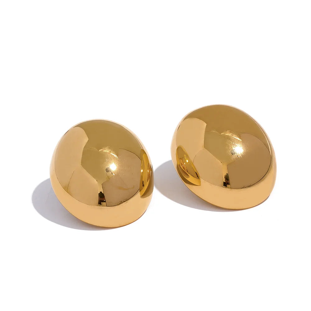 Oval contemporary large stainless steel stud earrings - product image