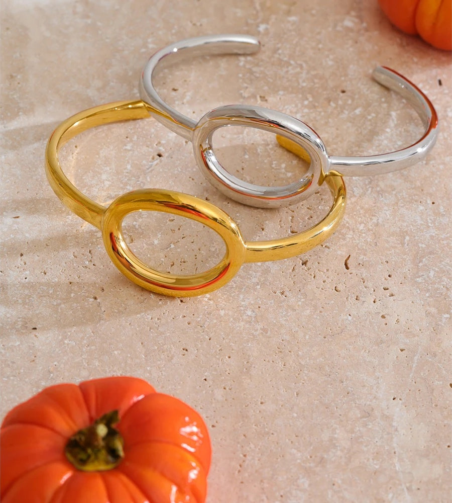 Oval hollow cuff layered bangle bracelet - product image