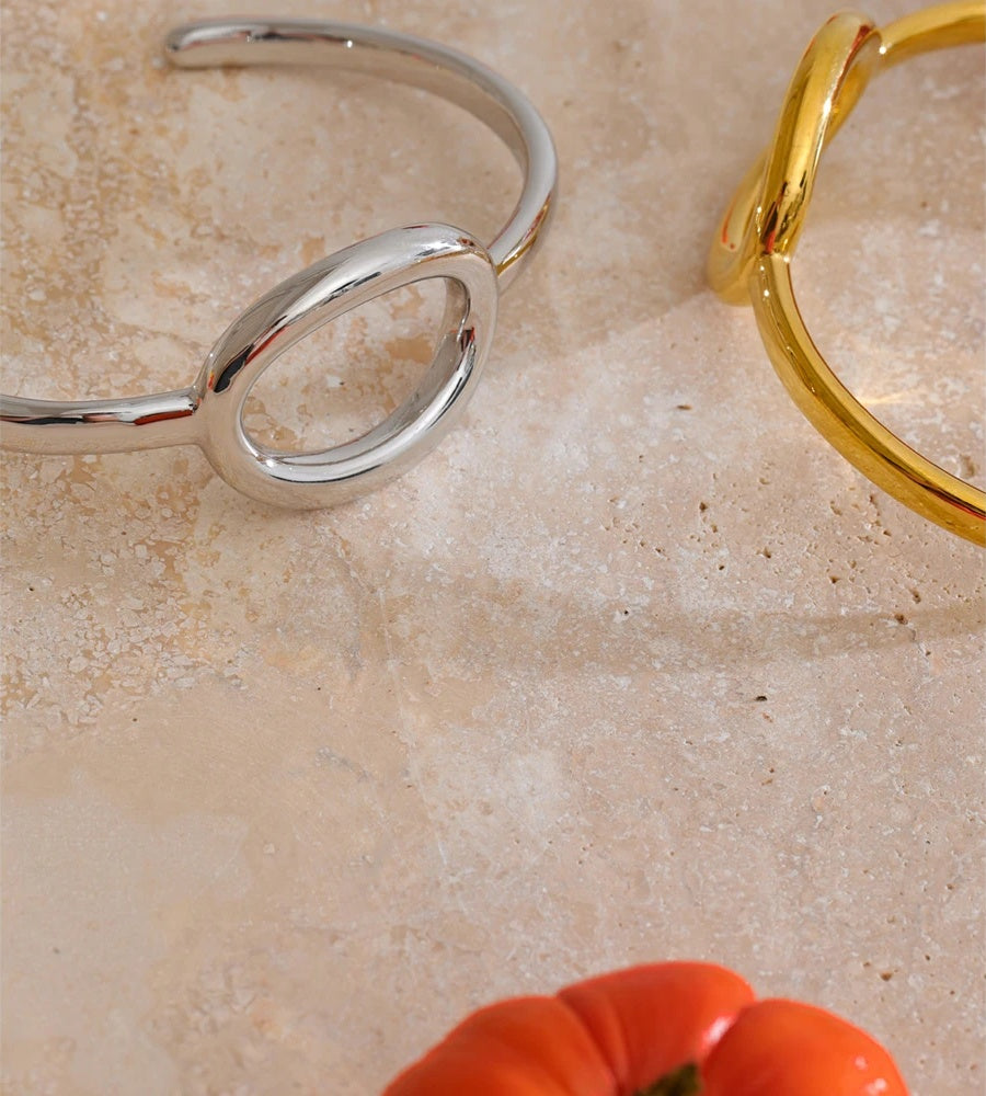 Oval hollow cuff layered bangle bracelet - product image