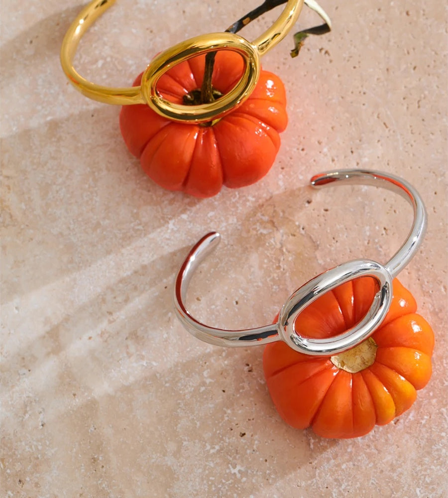 Oval hollow cuff layered bangle bracelet - product image