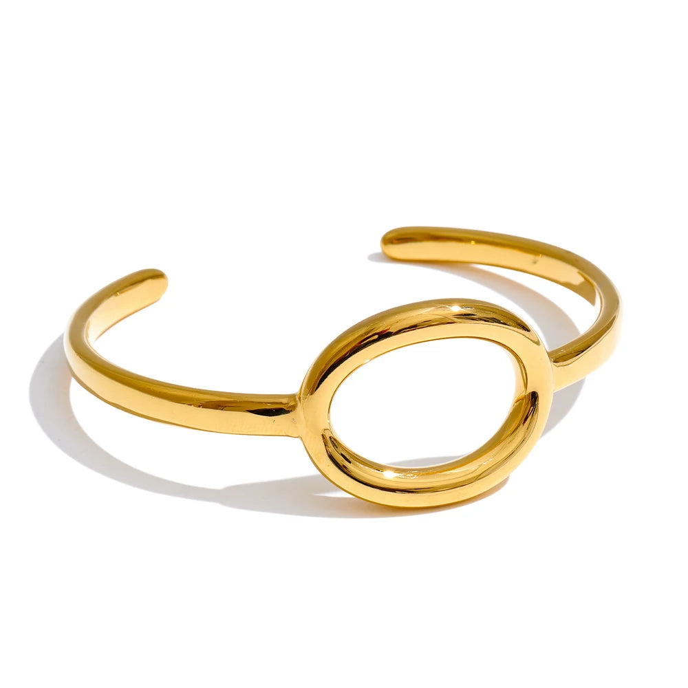 Oval hollow cuff layered bangle bracelet - product image