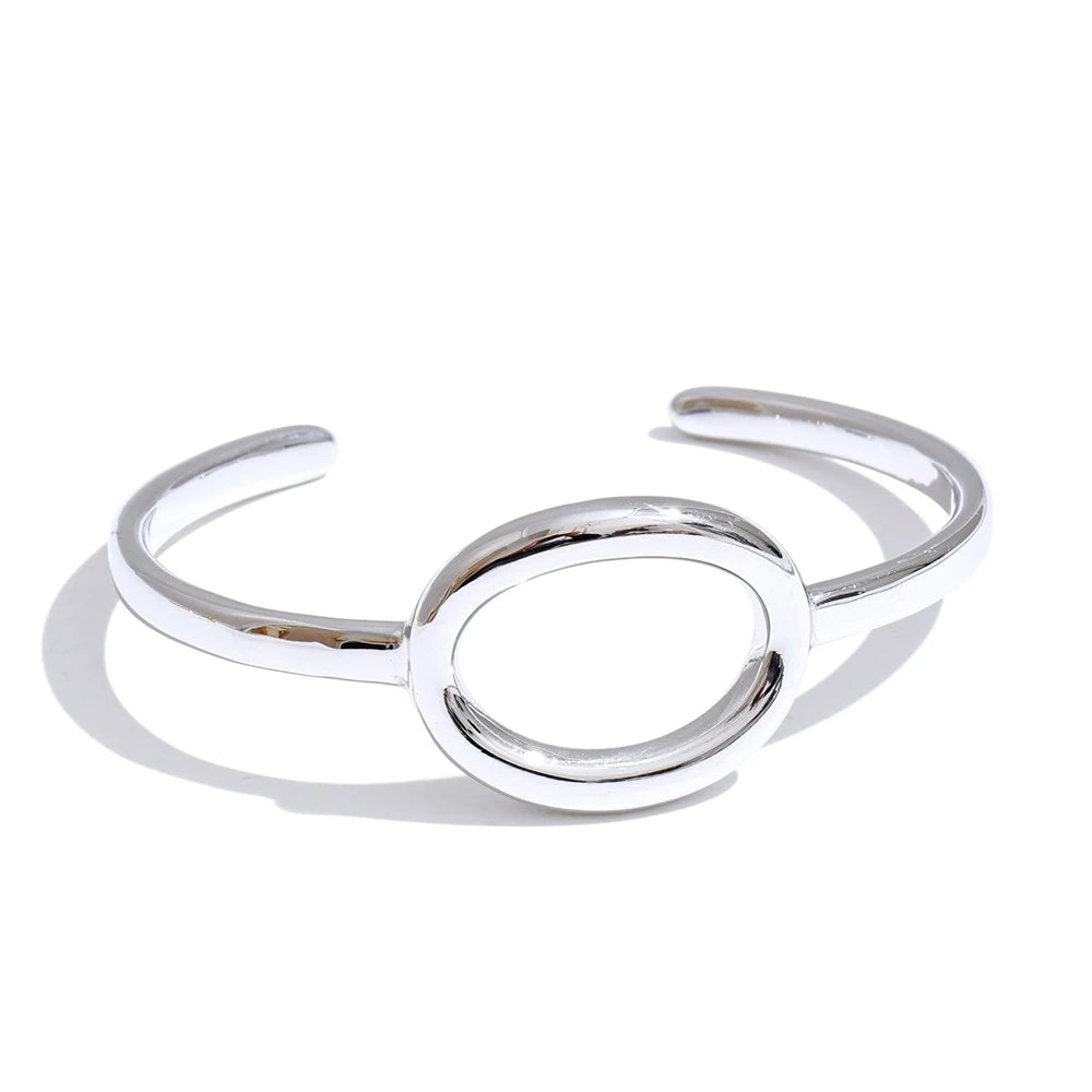 Oval hollow cuff layered bangle bracelet - product image