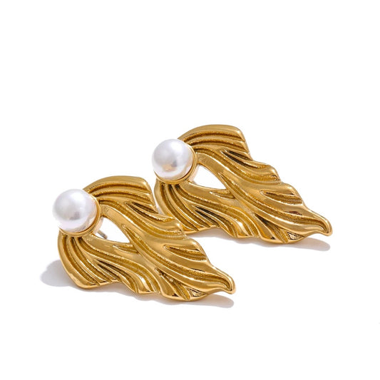 Pearl abstract gold silver color stud earrings - product image