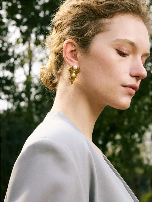 Pearl abstract gold silver color stud earrings - product image
