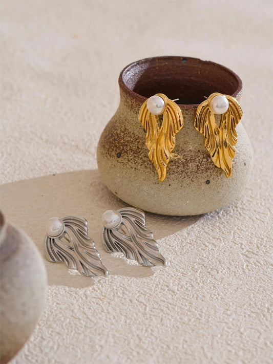 Pearl abstract gold silver color stud earrings - product image