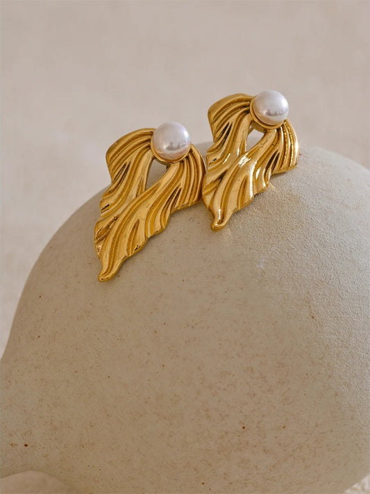 Pearl abstract gold silver color stud earrings - product image