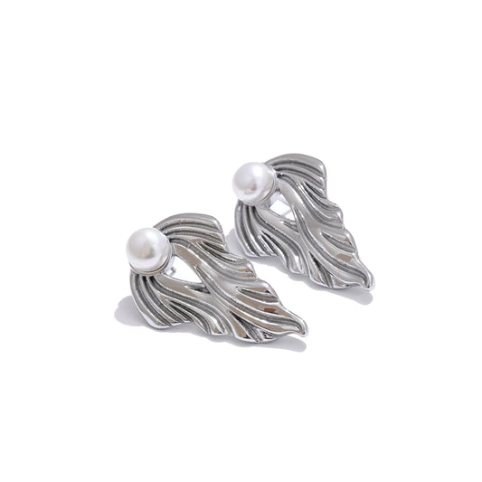 Pearl abstract gold silver color stud earrings - product image