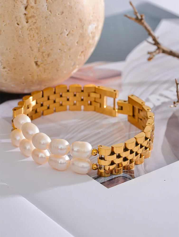 Pearl cuban chain charm bracelet women - product image