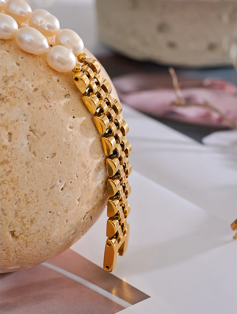 Pearl cuban chain charm bracelet women - product image