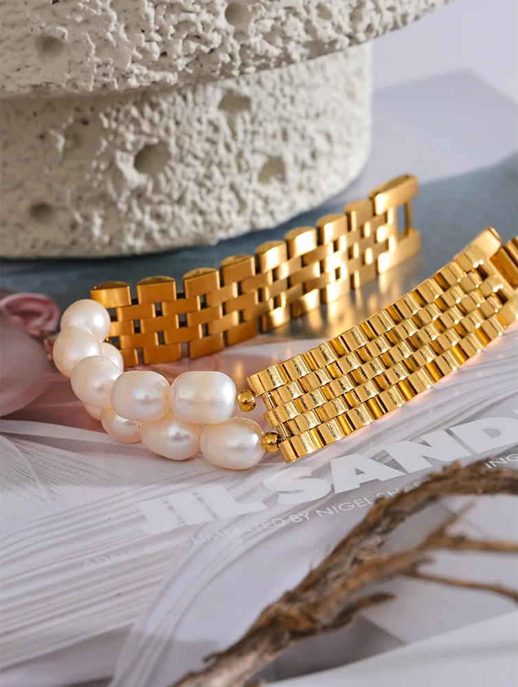 Pearl cuban chain charm bracelet women - product image