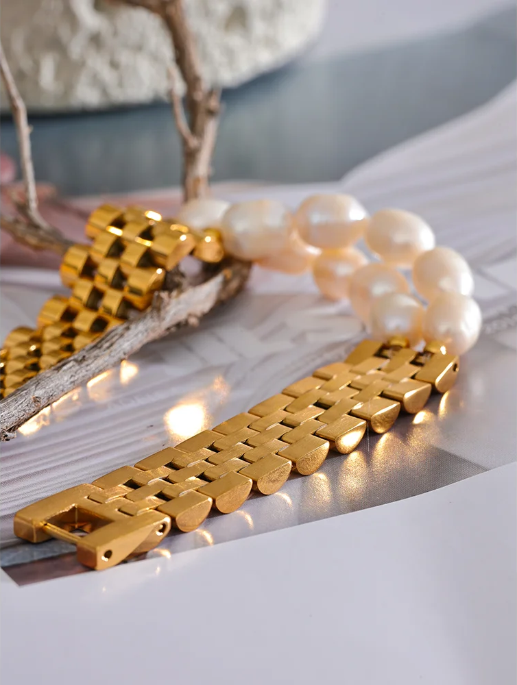 Pearl cuban chain charm bracelet women - product image