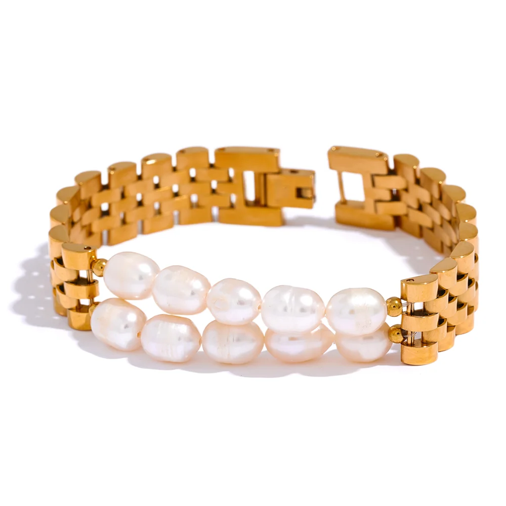 Pearl cuban chain charm bracelet women - product image