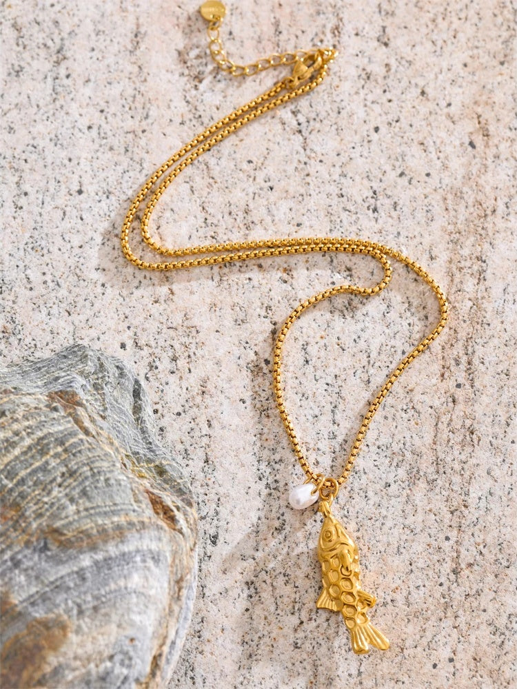 Pearl fish pendant summer vacation necklace - product image