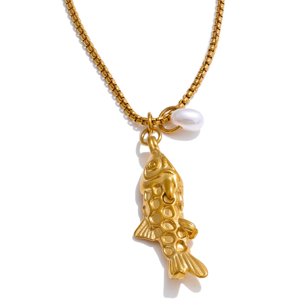 Pearl fish pendant summer vacation necklace - product image