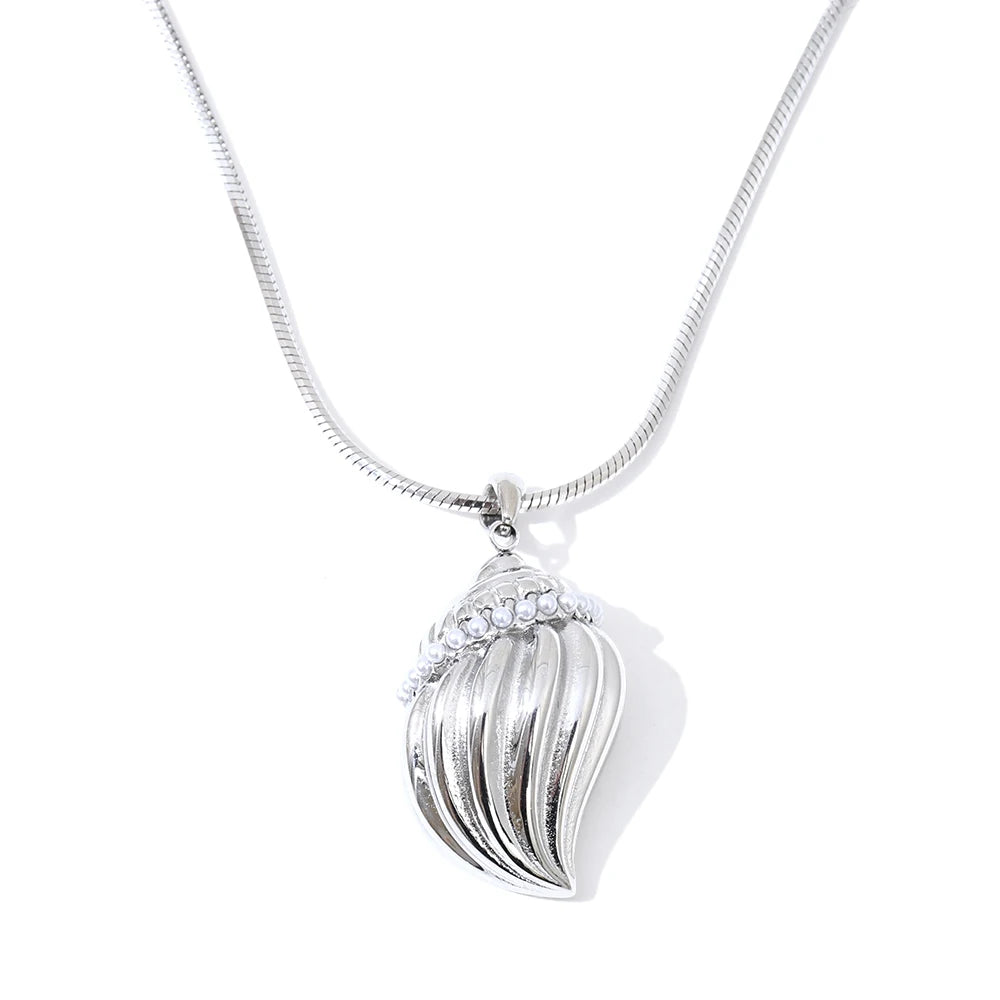 Pearls conch pendant necklace ring set - product image