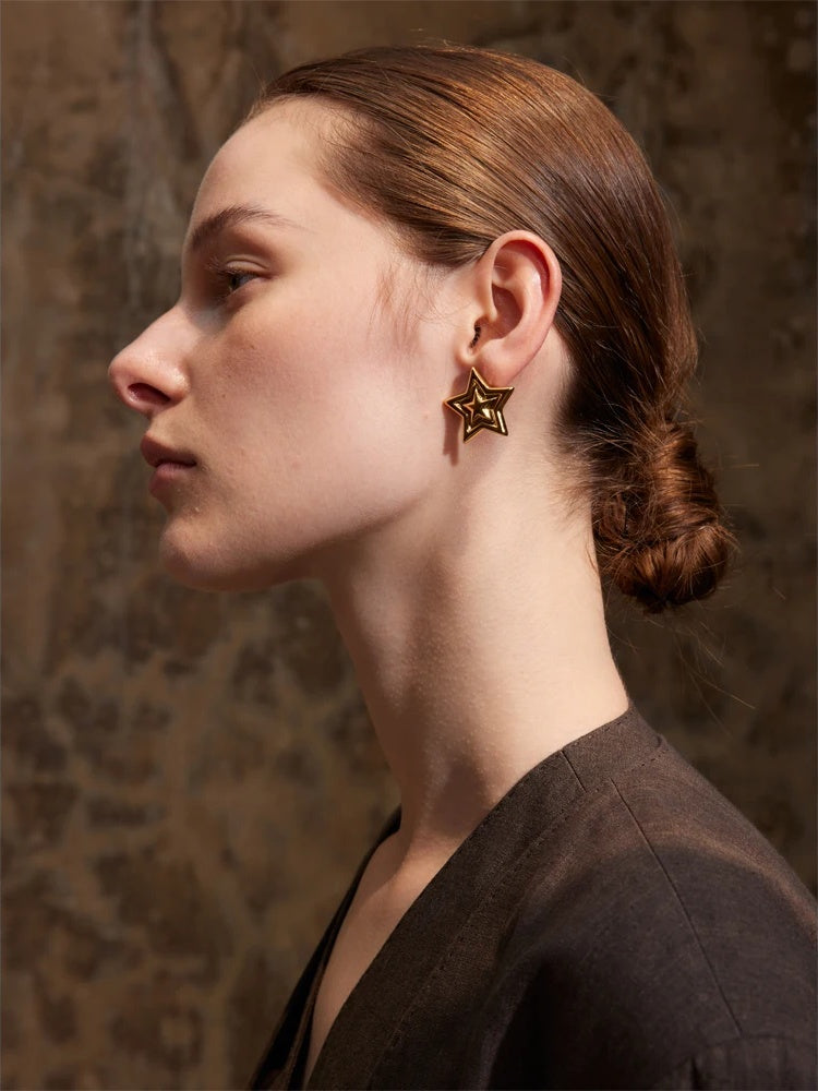 Pentagram star stripe stud earrings - product image