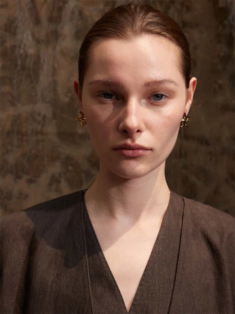 Pentagram star stripe stud earrings - product image