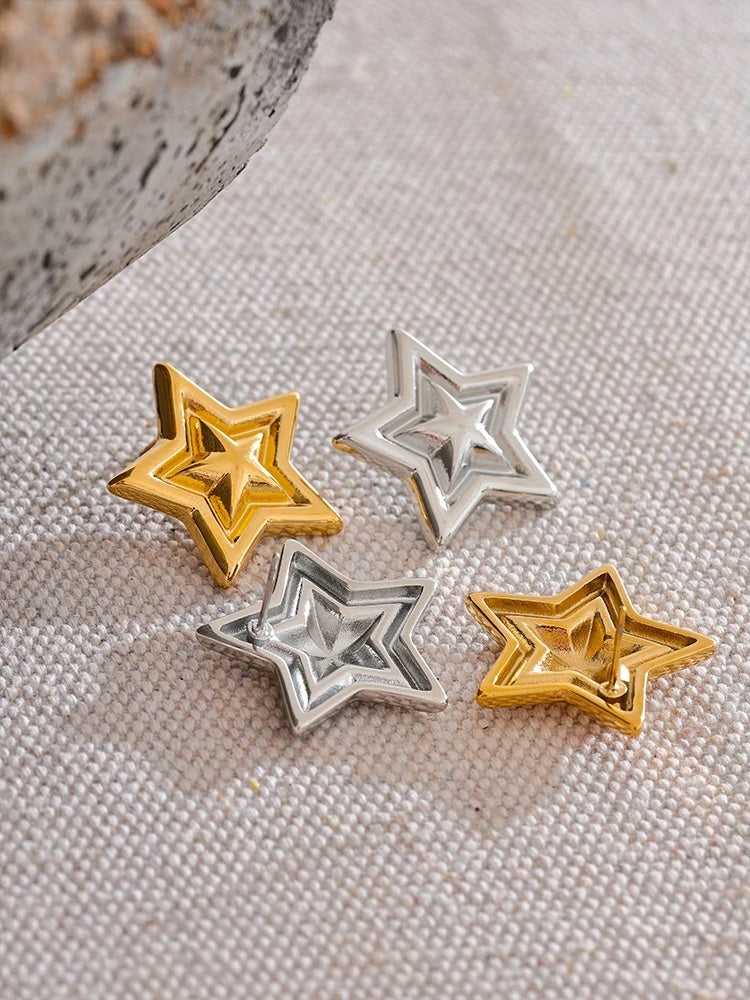 Pentagram star stripe stud earrings - product image
