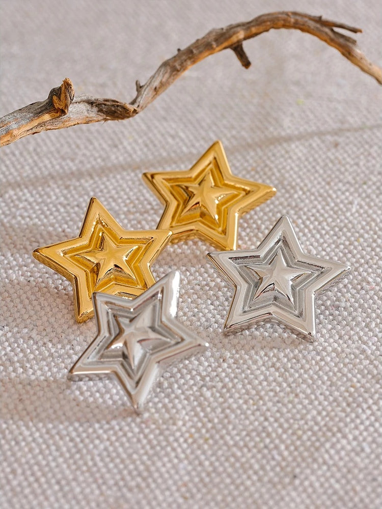 Pentagram star stripe stud earrings - product image