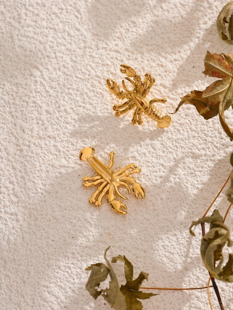 Personalized metal crayfish stud earrings - product image