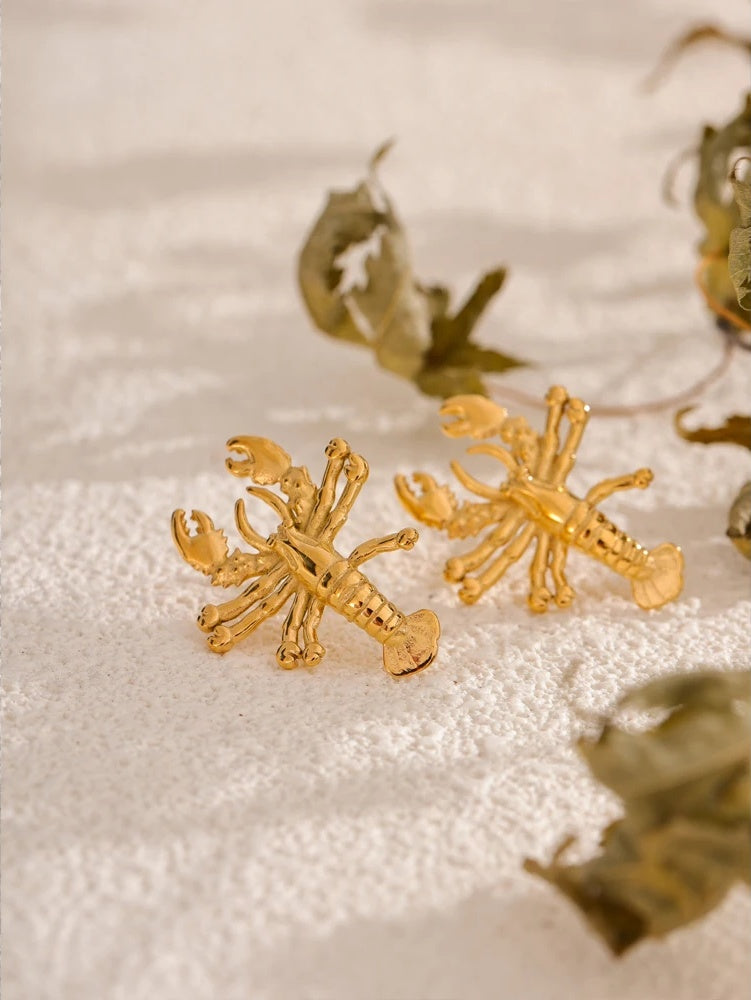 Personalized metal crayfish stud earrings - product image