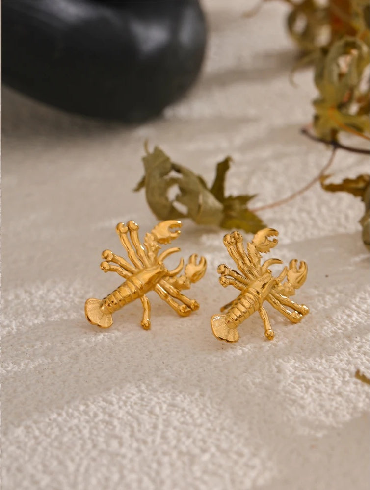 Personalized metal crayfish stud earrings - product image