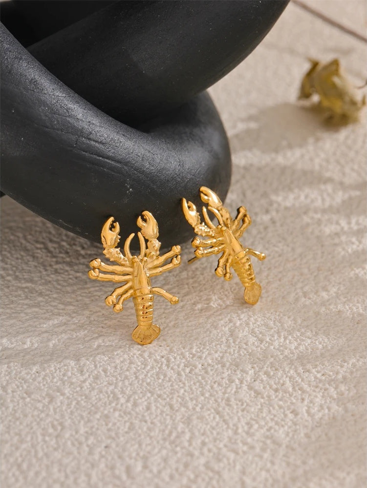 Personalized metal crayfish stud earrings - product image