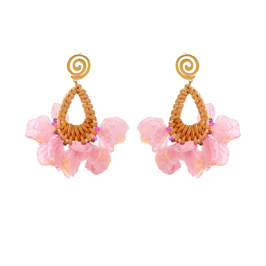 Pink flower bohemian dangle drop earrings - product image