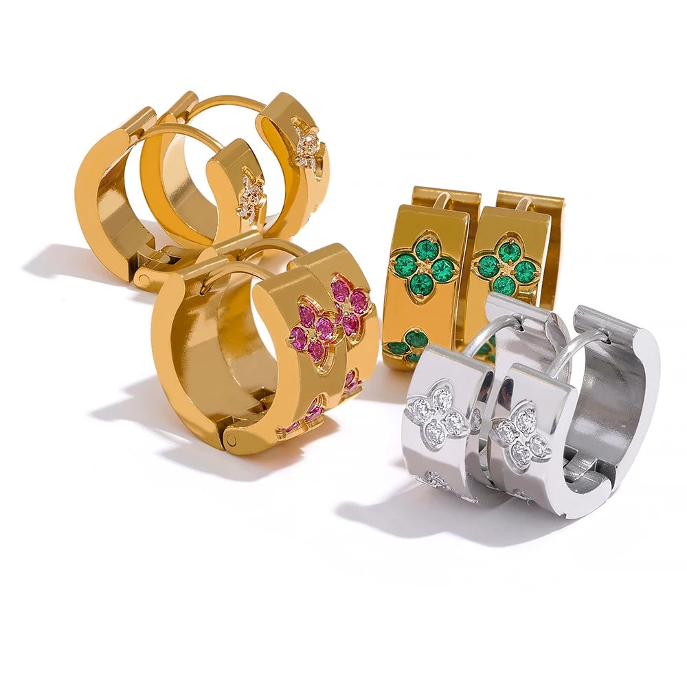 Pink green white cubic zirconia hoop earrings - product image