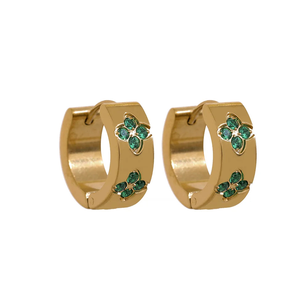 Pink green white cubic zirconia hoop earrings - product image