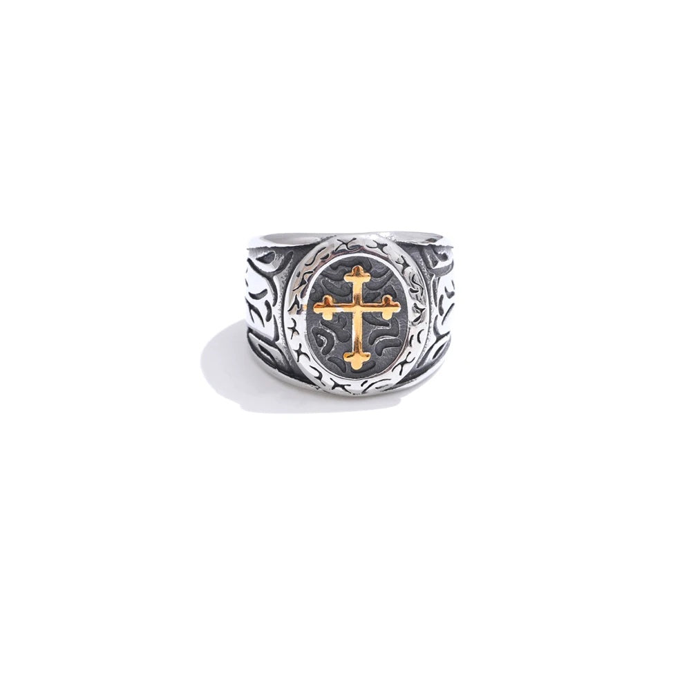 Punk retro cross wide modern finger ring - product image