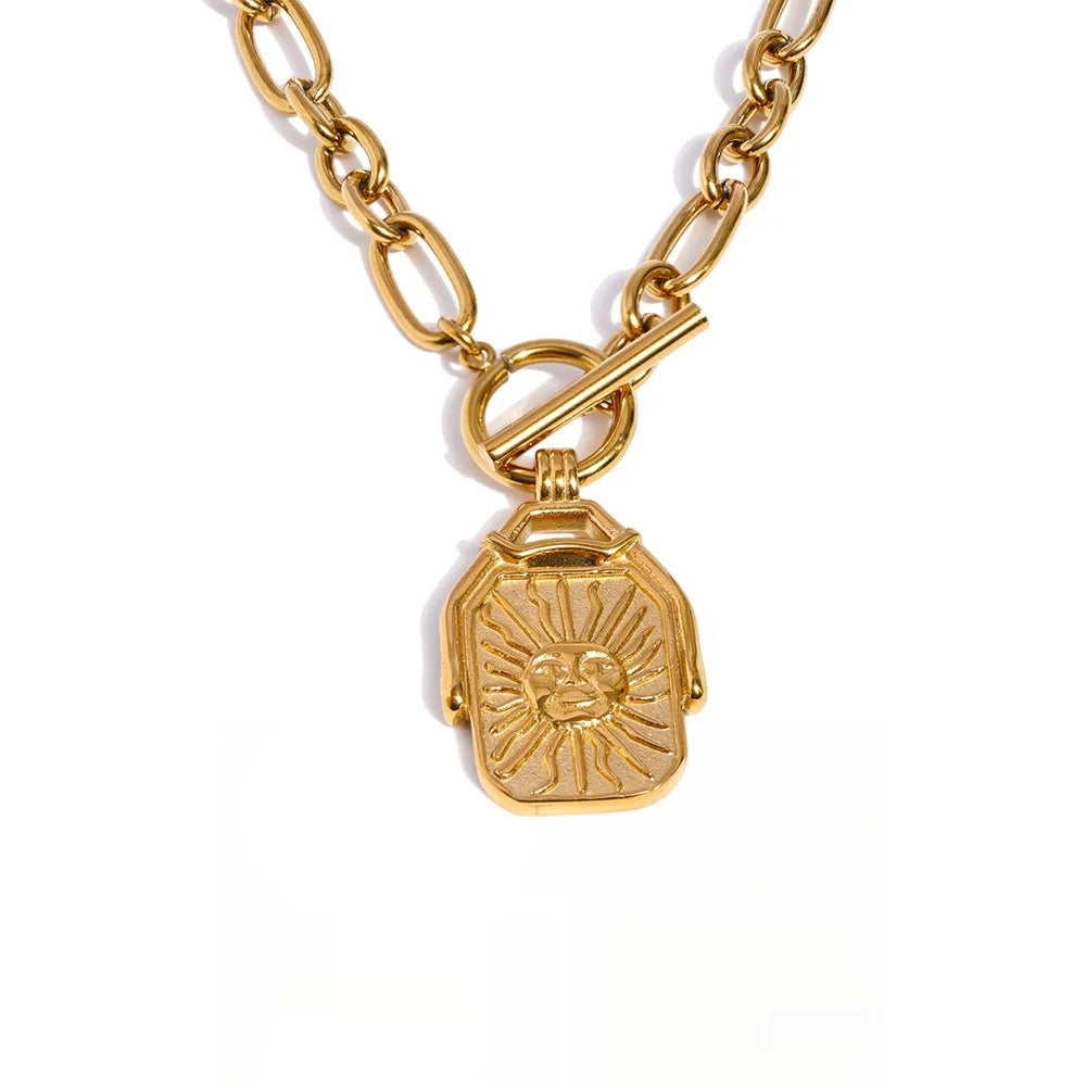 Rectangle double-sided sun moon pendant necklace women - product image