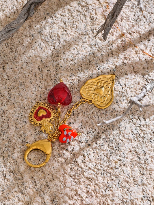 Red ceramic glass heart pendant keychain - product image