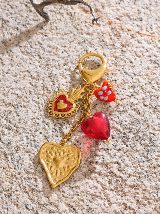 Red ceramic glass heart pendant keychain - product image