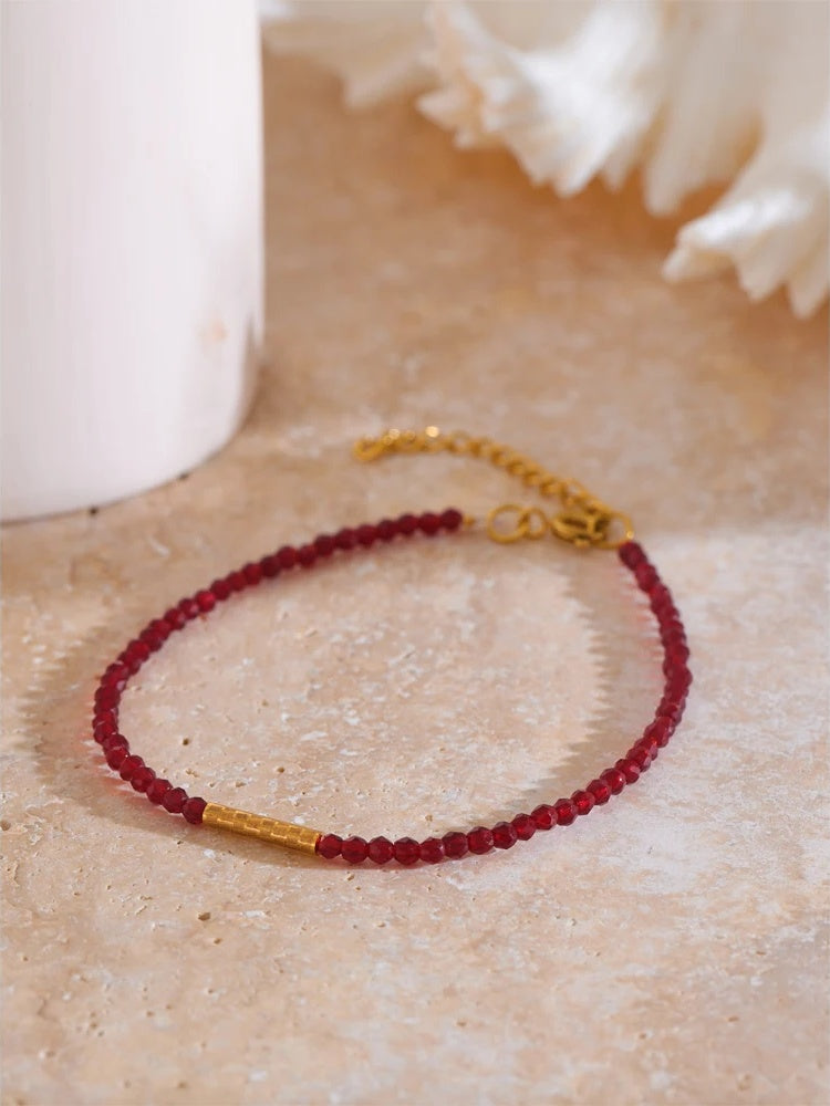 Red crystal thin contemporary charm link chain bracelet - product image