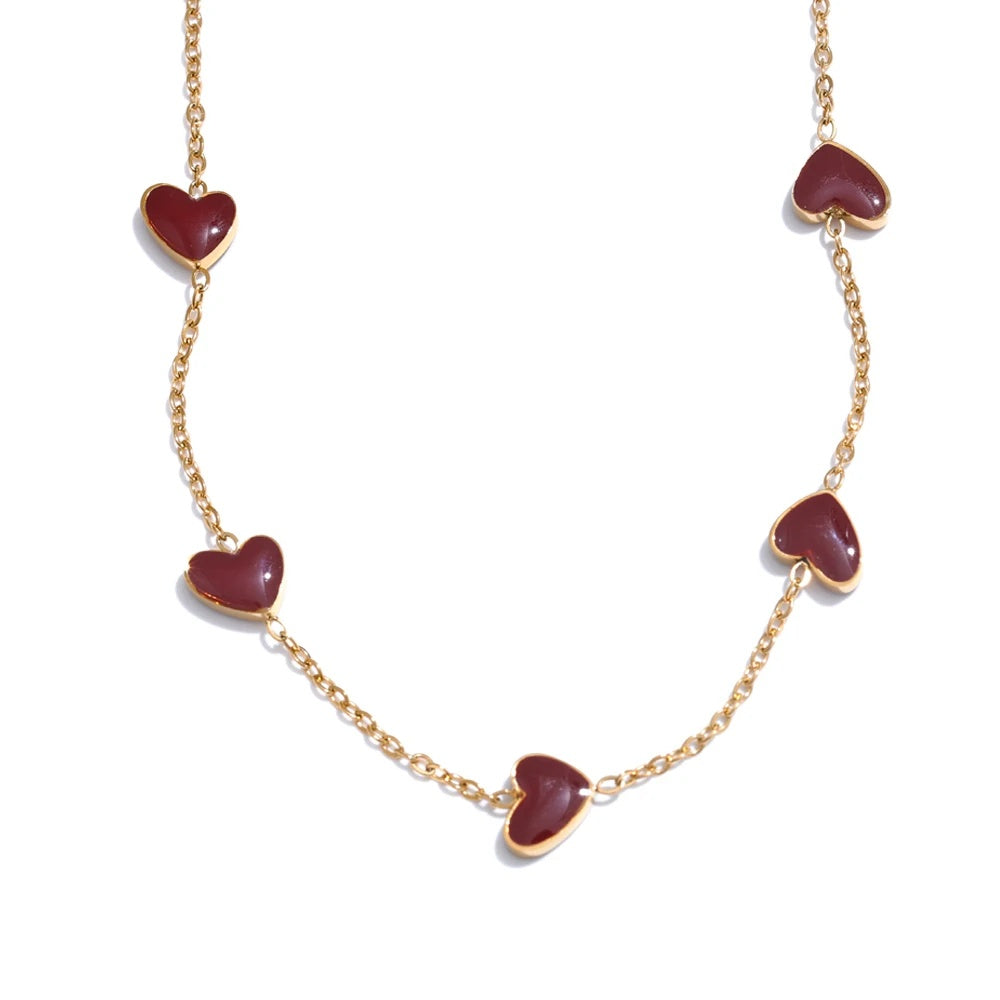 Red enamel heart love chain necklace - product image