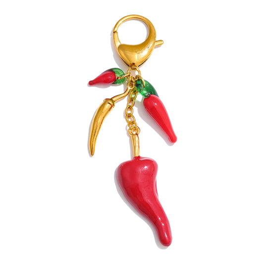 Red enamel resin chilli handbag keychain pendant - product image