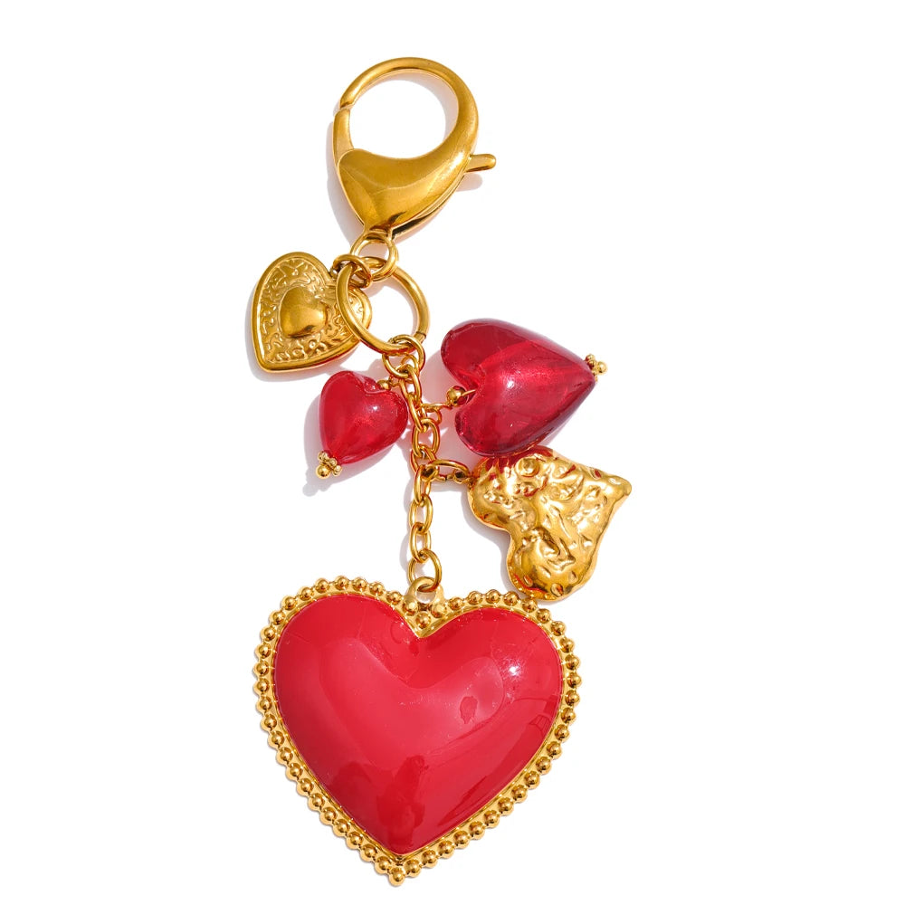 Red glass heart drop key chain for women - product image